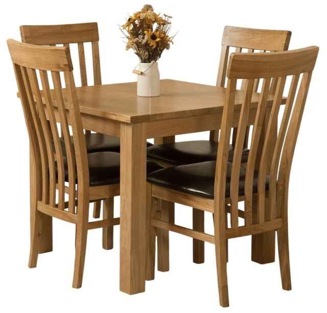 Oslo 90 x 90 cm Oak Small Dining Table and 4 Harvard Oak Chairs Brown Brown