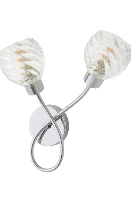 ValueLights Reyka Chrome 2 Way Wall Light with Swirl Glass Shades Chrome