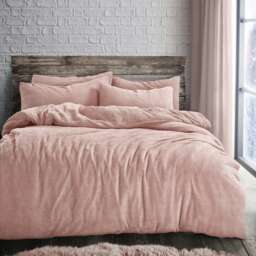 Velosso Plain Teddy Fluffy and Warm Fleece Duvet Cover Set Pink Blush Super King