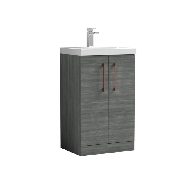 Balterley Level Modern Bathroom 2 Soft Close Door & Mid-Edge Vanity Unit Basin, with Square D Handle Grey 840 x 510 x 390mm