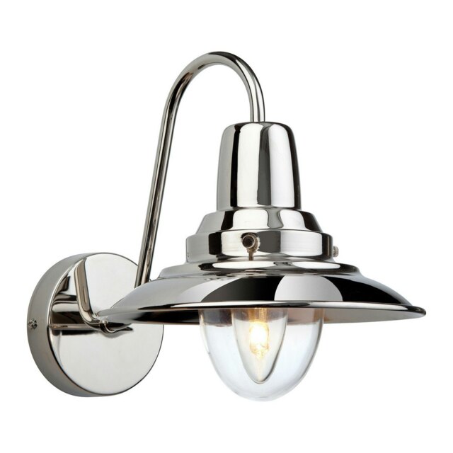 Fisherman 1 Light Indoor Dome Wall Light Chrome, Clear Glass, E14