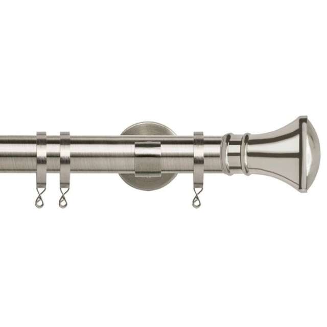35mm Fixed Length Metal Curtain Pole Set Satin Silver Trumpet Finial 70cm Silver Silver