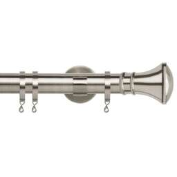35mm Fixed Length Metal Curtain Pole Set Satin Silver Trumpet Finial 70cm Silver Silver