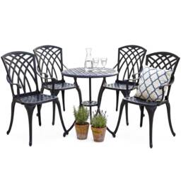 Centurion Supports OSHOWA Garden and Patio Table and 4 Large Chairs with Armrests Cast Aluminium Bistro Set - Black