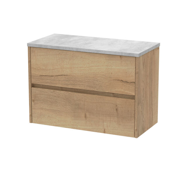 Balterley Chartley Contemporary 2 Drawer Wall Hung Vanity Unit with Laminate Worktop, Autumn Oak, 800mm