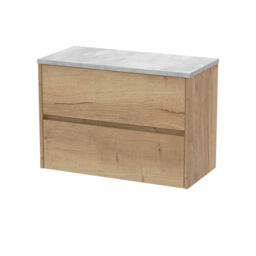 Balterley Chartley Contemporary 2 Drawer Wall Hung Vanity Unit with Laminate Worktop, Autumn Oak, 800mm