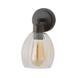 ValueLights Cheltenham Pair Black Wall Spotlights Ribbed Shade and Bulbs