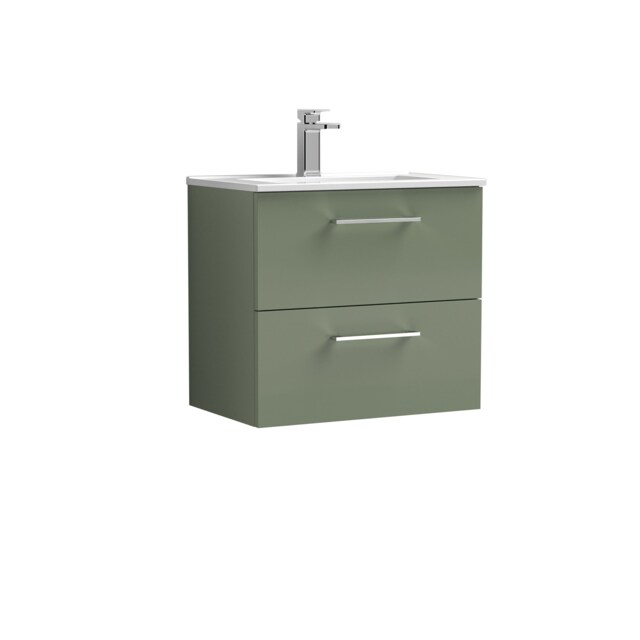 Balterley Contemporary Bathroom 2 Soft Close Drawer & Minimalist Wall Hung Vanity Unit Basin Green Satin Green 557 x 600 x 390mm