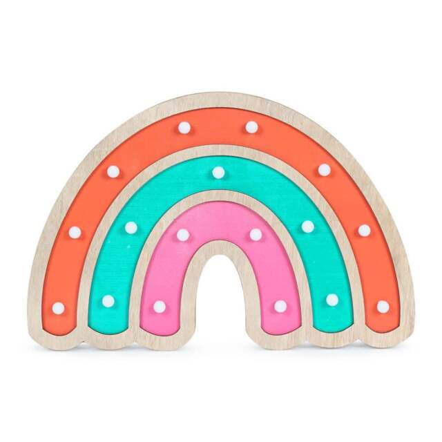 ValueLights Kids Battery Powered Wooden Rainbow Wall Table Lamp Multi