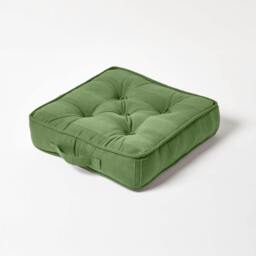 Homescapes Rajput Ribbed Cotton Floor Cushion Dark Olive Green Dark Olive 40 x 40 cm