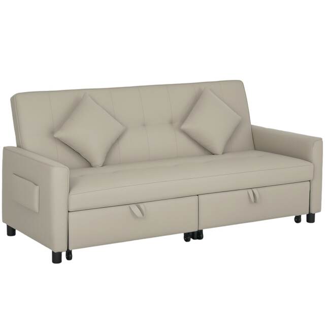 HOMCOM Reversible L-Shaped Sectional Sofa Bed with Cushions, Beige