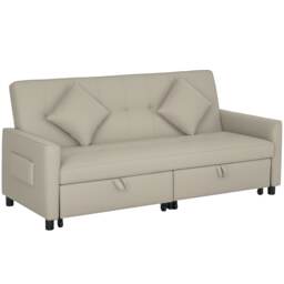 HOMCOM Sectional Sofa Bed, L-Shaped 3 Seater Sofa Bed, Reversible Sleeper Sofa with Pull Out Couch Bed, Cushions, Fabric Futon Sofa Bed for Living Room, Beige Cream