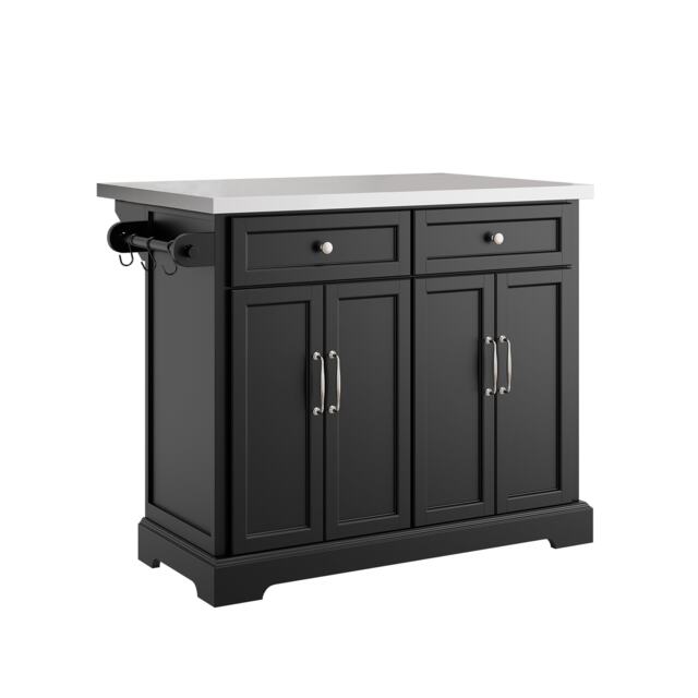 SoBuy FKW71-II-SCH,Kitchen Island with Foldable Stainless Steel Top Black Black 1