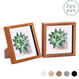 "Nicola Spring 8 x 8"" Photo Frames - Dark Wood/White Mount - 3D Picture Frame Box Portrait Display Case (22.5 x 22.5cm) Set of 2"