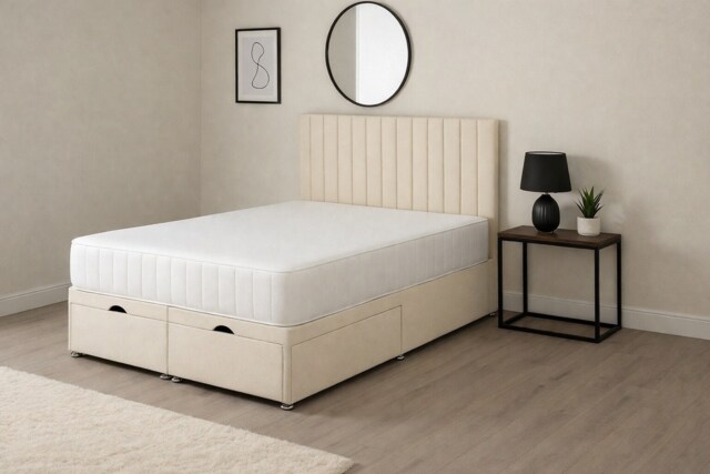 Plush Cream Apollo Velvet 5ft Kingsize End Lift Ottoman Divan Bed Set