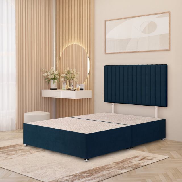 Texas Divan Bed Base with 30 Inch Headboard Plush Velvet Blue Navy