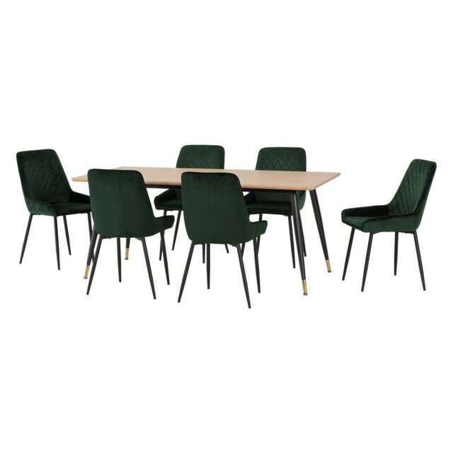 Hamilton & Avery Large Indoor Dining Set - Medium Oak Effect - Emerald Green Velvet