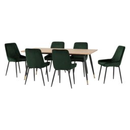 Hamilton & Avery Large Indoor Dining Set - Medium Oak Effect - Emerald Green Velvet