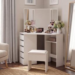 Corner Dressing Table with Mirrors and Stool Makeup Vanity Mirror Hollywood Table