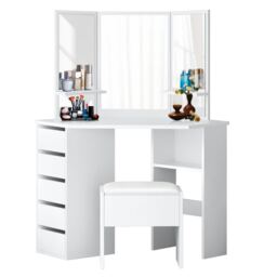 Corner Dressing Table with Mirrors and Stool Makeup Vanity Mirror Hollywood Table
