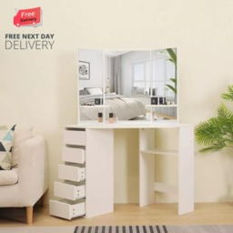 Corner Dressing Table with Mirrors and Stool Makeup Vanity Mirror Hollywood Table