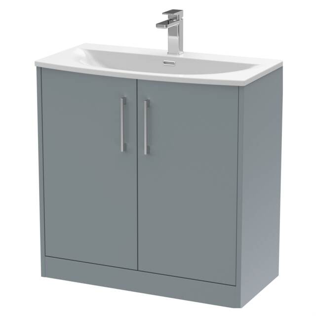 Balterley Winshill Contemporary 2 Door Floor Standing Vanity Unit with Curved Basin, Grey, 800mm