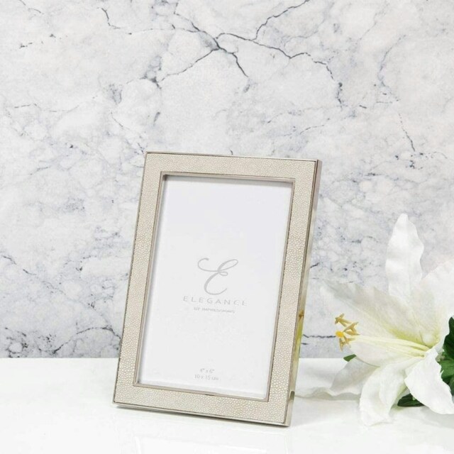 "Elegance Nickel Plated Cream Faux Shagreen Frame 4"" x 6"" FS78646 Multi One Size"