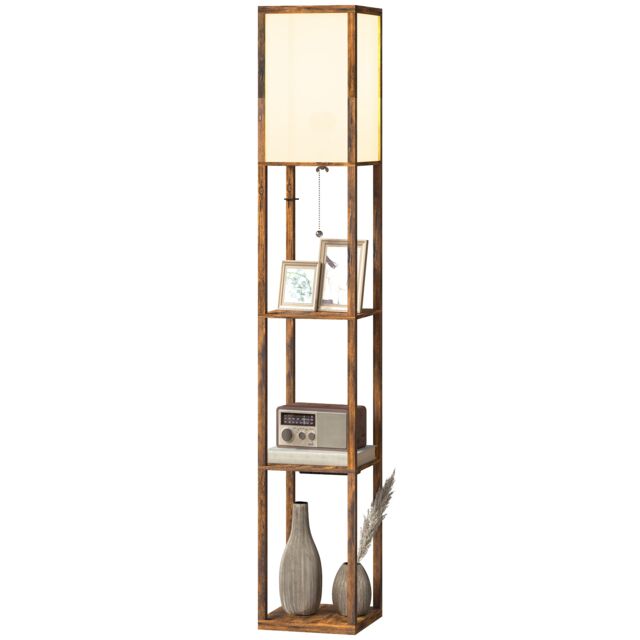 HOMCOM 4 Layer Column Standing Lamp with USB Ports, Rustic Brown