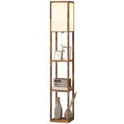 HOMCOM 4 Layer Column Standing Lamp with USB Ports, Rustic Brown