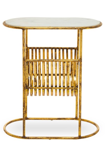 Orsina Table With Magazine Rack, Storage Round Table, Versatile Bedside Table, White Marble Topped Nesting Table