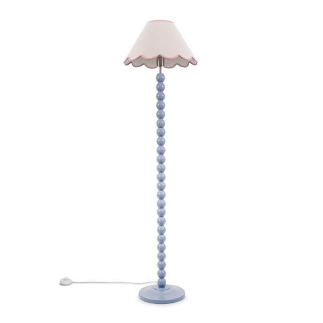 ValueLights Bobbles Powder Blue Floor Lamp Pink Trim Scallop Shade Blue