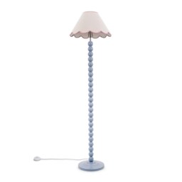 ValueLights Bobbles Powder Blue Floor Lamp Pink Trim Scallop Shade Blue