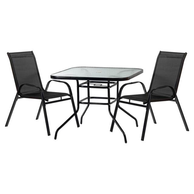 Harbour Housewares 2 Person Garden Furniture Set - Glass Top Outdoor Patio Coffee Bistro Table and Chairs - 90 x 90cm - Black