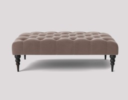 Alyana 150cm Rectangle Ottoman Bench with Wooden Legs- Grey Plush Velvet Chesterfield Upholstered Footstool