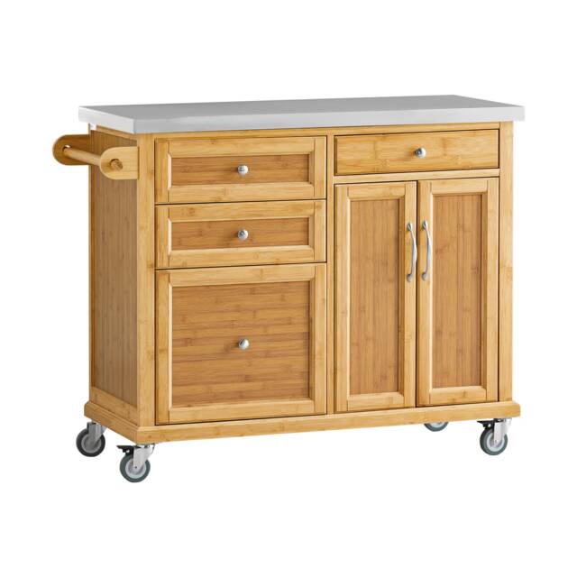 SoBuy Kitchen Storage Trolley with Stainless Steel Top, Bamboo, 45.3x18.1x36.2 in, 23.9 kg - FKW70-N