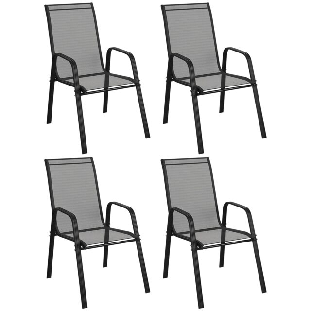 Outsunny Set of 4 Garden Dining Chair Set Outdoor w/ High Back, Black