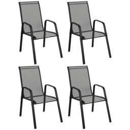 Outsunny Set of 4 Garden Dining Chair Set Outdoor w/ High Back, Black