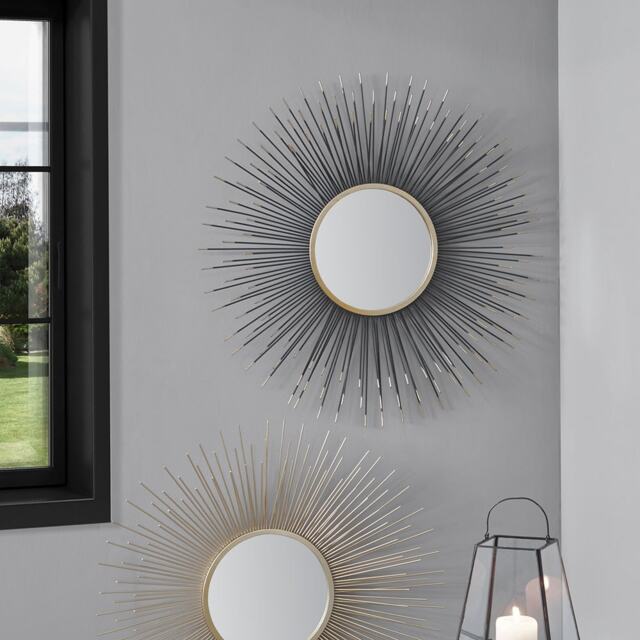 Black and Gold Starburst Style Decorative Round Mirror