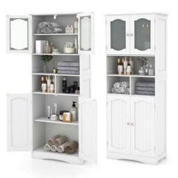 COSTWAY 148cm Tall Bathroom Cabinet Freestanding Storage White 1