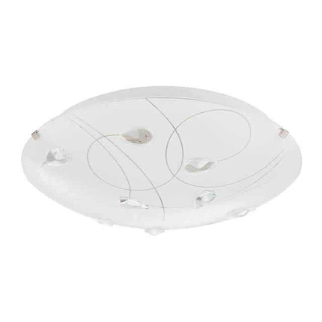 Traditional Classic Opal White Glass Flush Ceiling Light with Crystal Drops White White 1