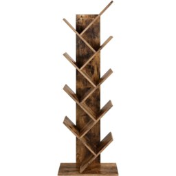 8-Tier Tree Bookshelf Floor Standing Bookcase, Wooden Shelves for Home Office and Living Room, Rustic Brown