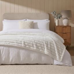 OHS Faux Fur Ribbed Fleece Throw Blanket Winter Warm Supersoft