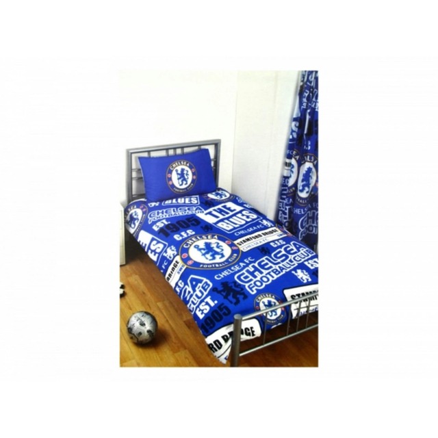Chelsea FC Official Football Patch Single Duvet And Pillow Case Set - Blue/White - One Size