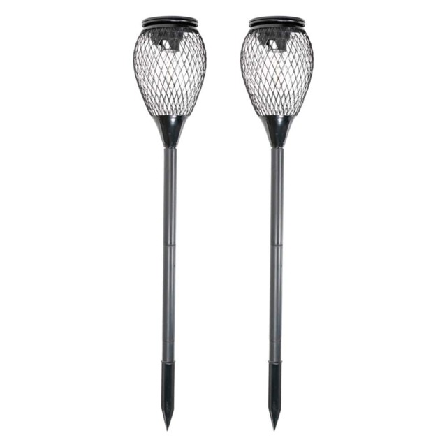 ValueLights 2 Pack Solar Powered Outdoor Black Metal Spike Lights