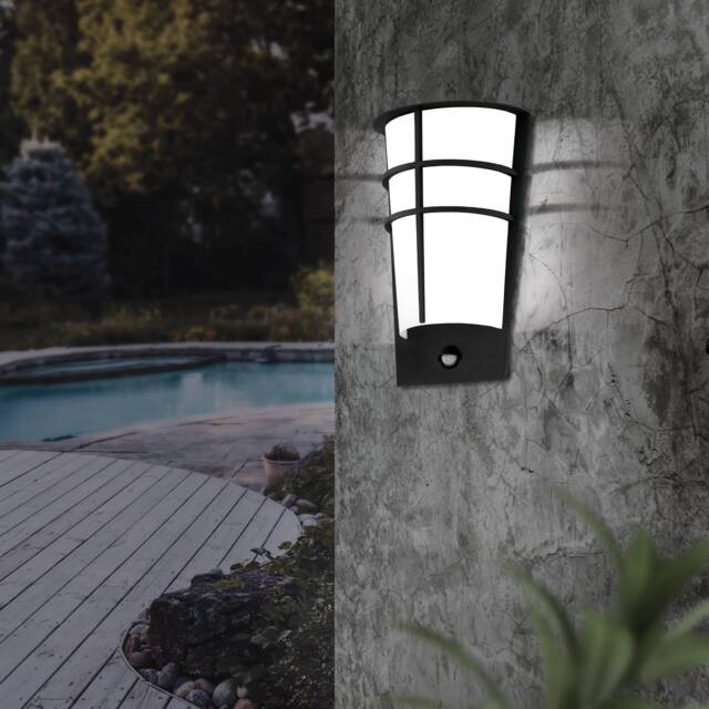 EGLO Breganzo 1 LED Black/White Steel Exterior Wall Light With Motion Sensor/ Day & Night Sensor