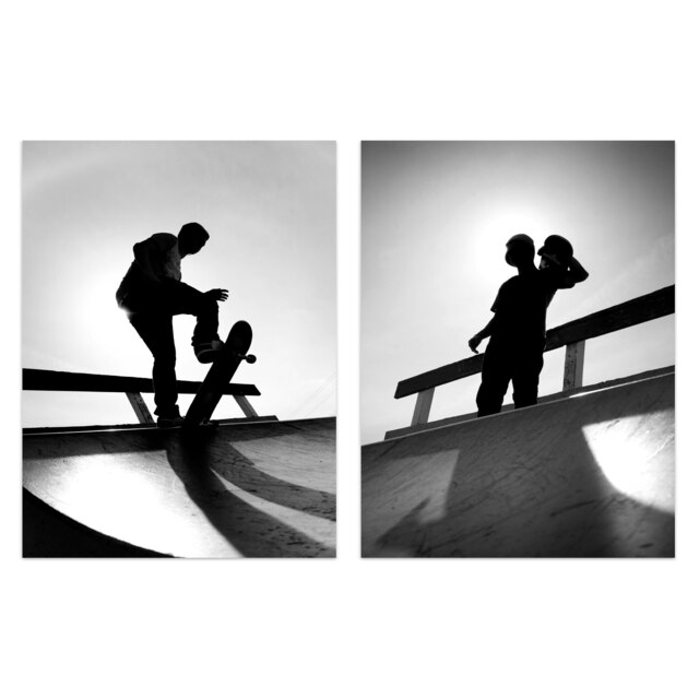 Set of 2 Skater Boy SilhouetteHalf Pipe Boys Bedroom Skateboard Wall Art Print A4