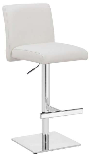 Snella White Real Leather Kitchen Bar Stool, Adjustable Height with Weighted Base
