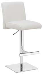 Snella White Real Leather Kitchen Bar Stool, Adjustable Height with Weighted Base