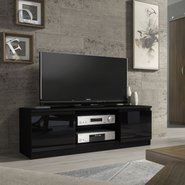 TV Unit TV Stand Cabinet Sideboard Media Cabinet Storage Black High Gloss Doors Living Room Furniture 120cm