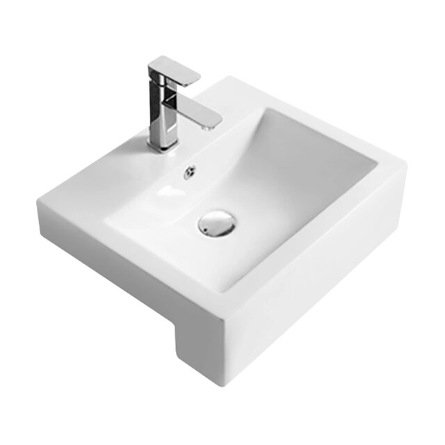 Square Ceramics Semi Recessed 1 Tap Hole Compact Basin (Tap Not Included), 530mm - Balterley